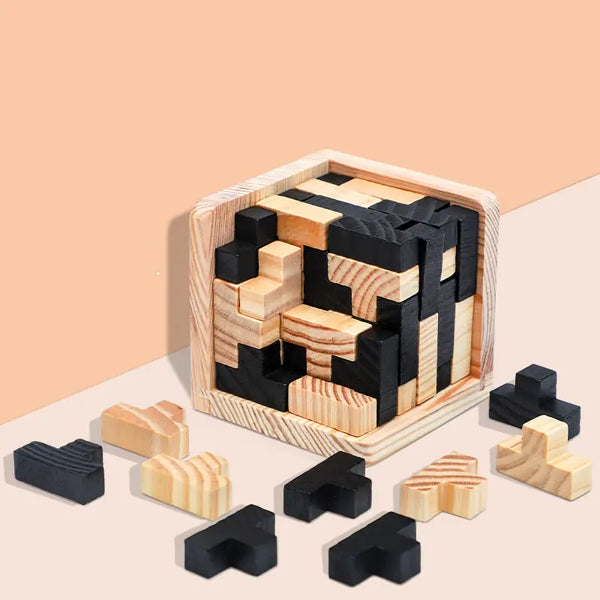 3D Wooden Cube Puzzle Toy